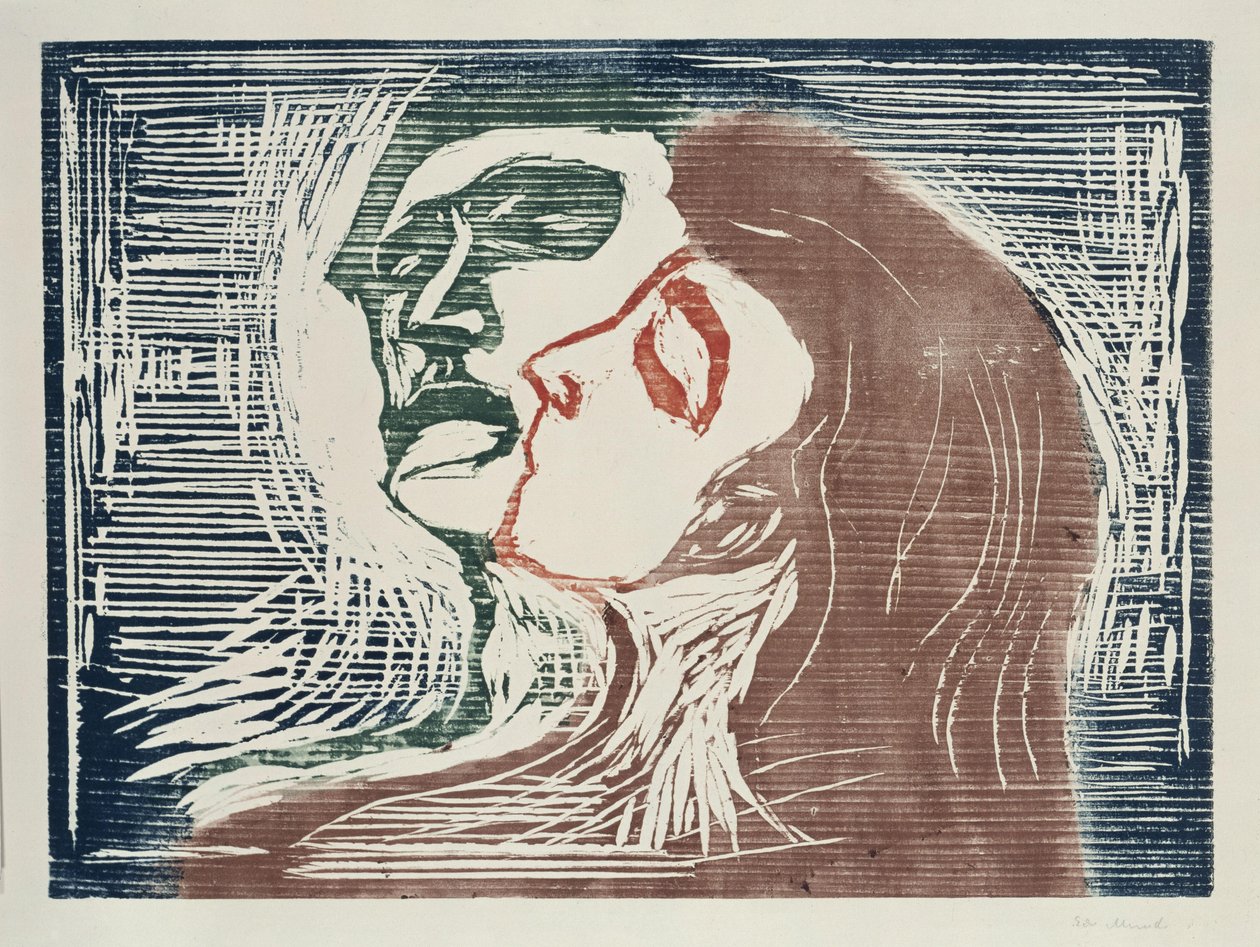 Pää vasten päätä (mies ja nainen suutelevat toisiaan) tekijältä Edvard Munch
