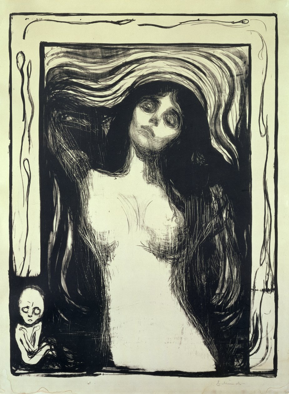 Madonna, rakastava nainen (puupiirros) tekijältä Edvard Munch