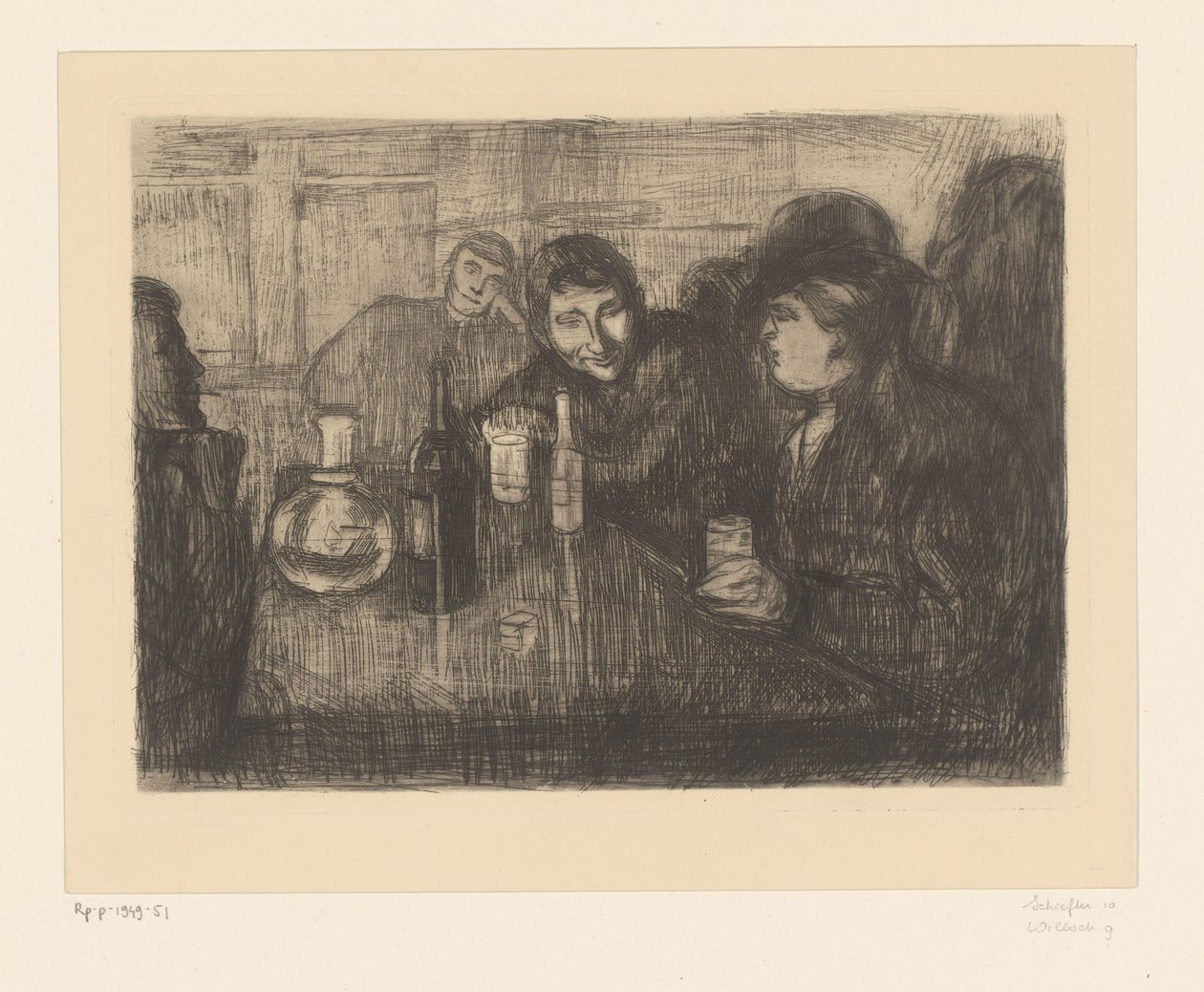 Miehet pöydän ympärillä kahvilassa Kristiana (Oslo) Bohemians I (alkuperäinen nimi) tekijältä Edvard Munch
