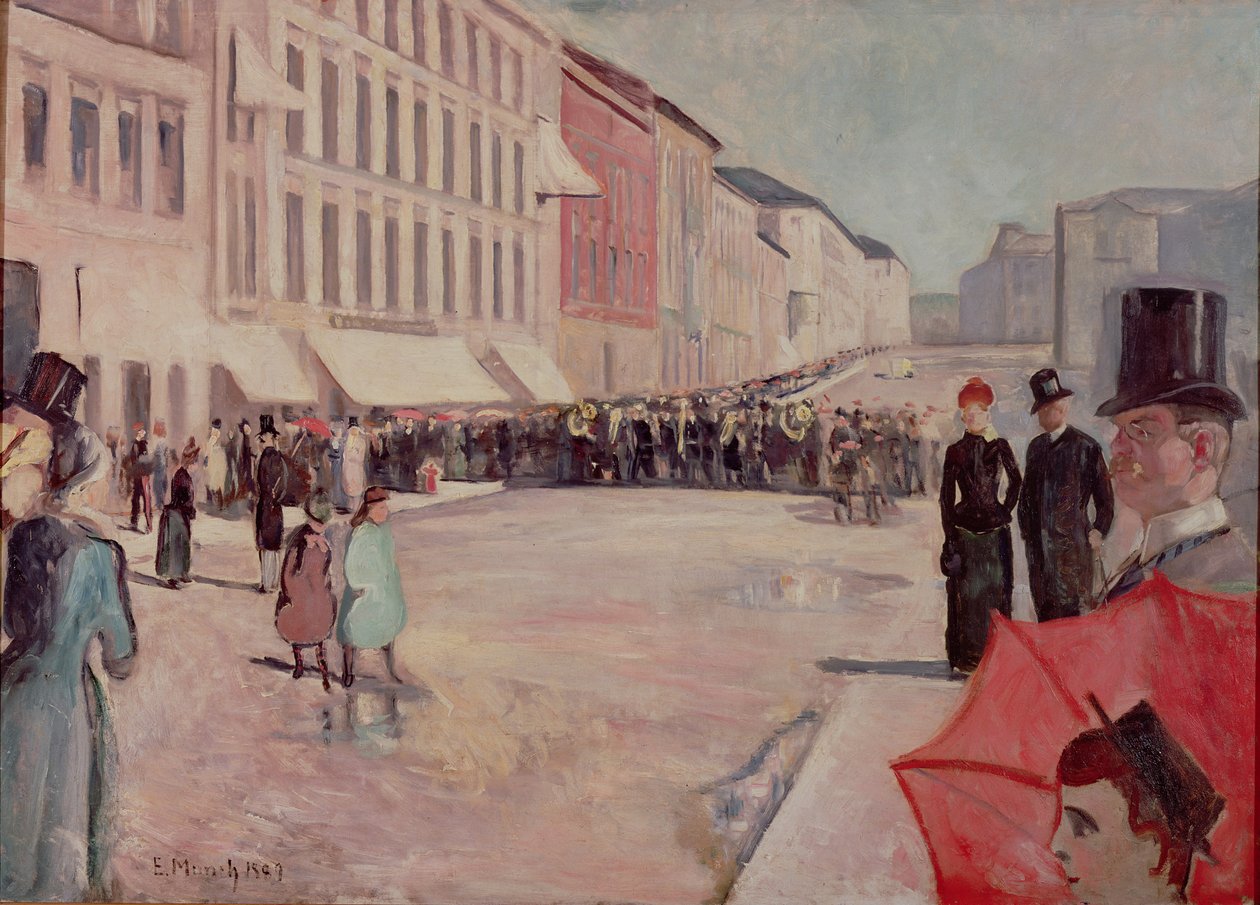 Sotilassoittokunta Karl-Johann Streetillä, Oslossa tekijältä Edvard Munch