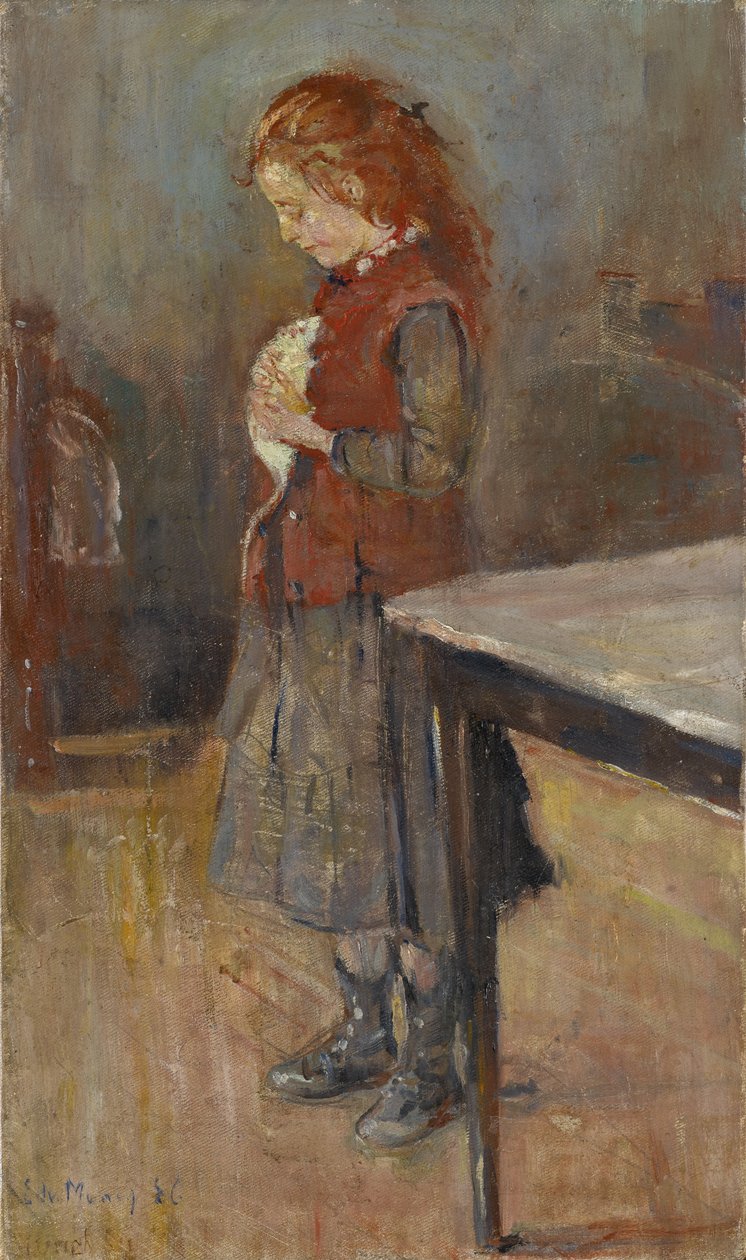 Punatukkainen tyttö valkoisen rotan kanssa, 1886 tekijältä Edvard Munch