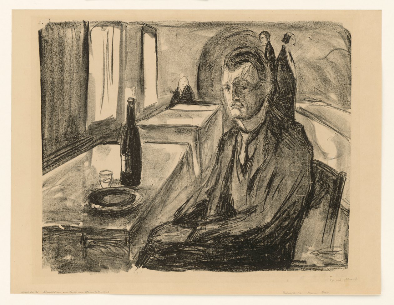 Omakuva viinipullon kanssa tekijältä Edvard Munch