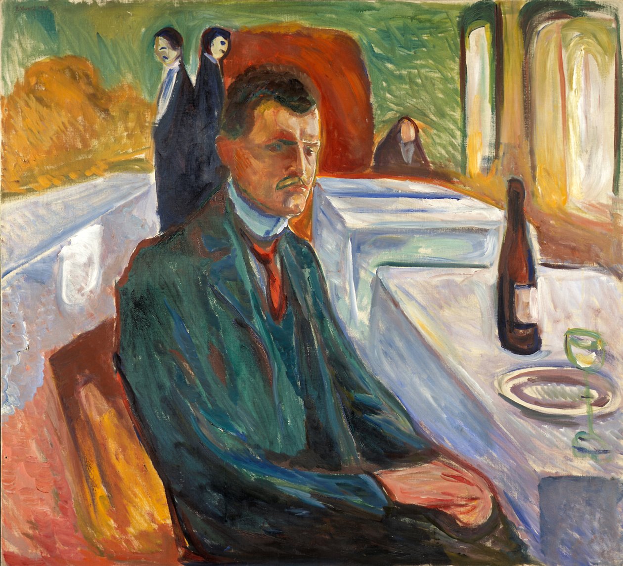 Omakuva viinipullolla tekijältä Edvard Munch