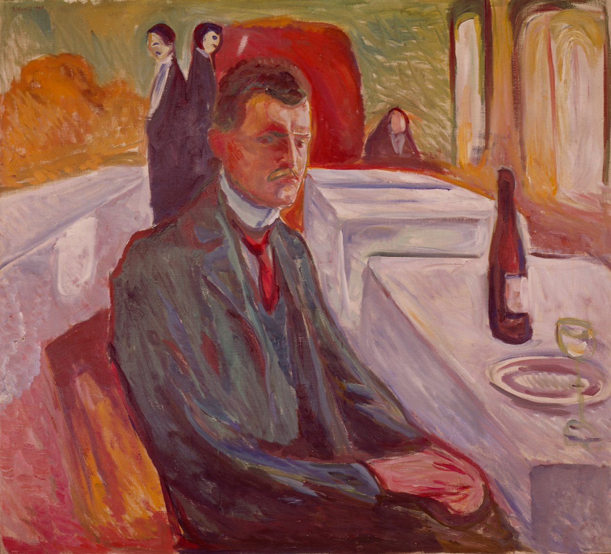 Omakuva viinin kanssa (maalaus) tekijältä Edvard Munch