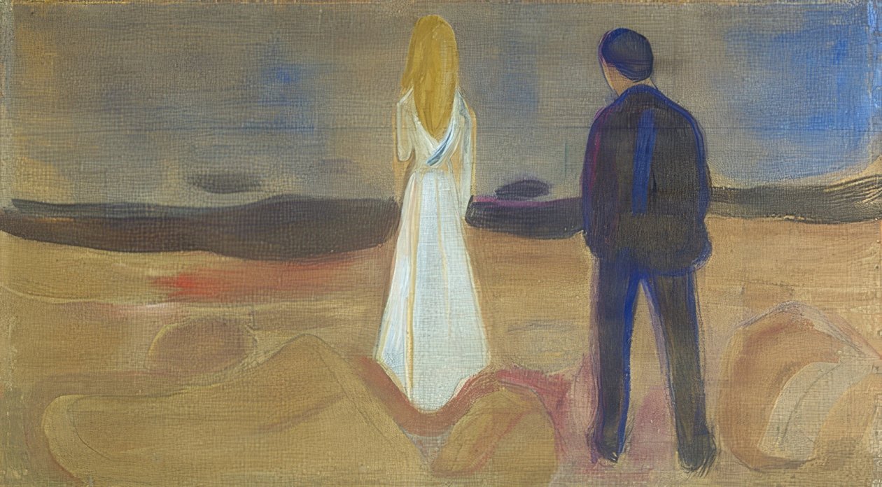 Menneskerille. De ensomme (Reinhardt-frisen). / Kaksi ihmistä. Yksinäinen (The Reinhardt Frieze). 1906/07 tekijältä Edvard Munch