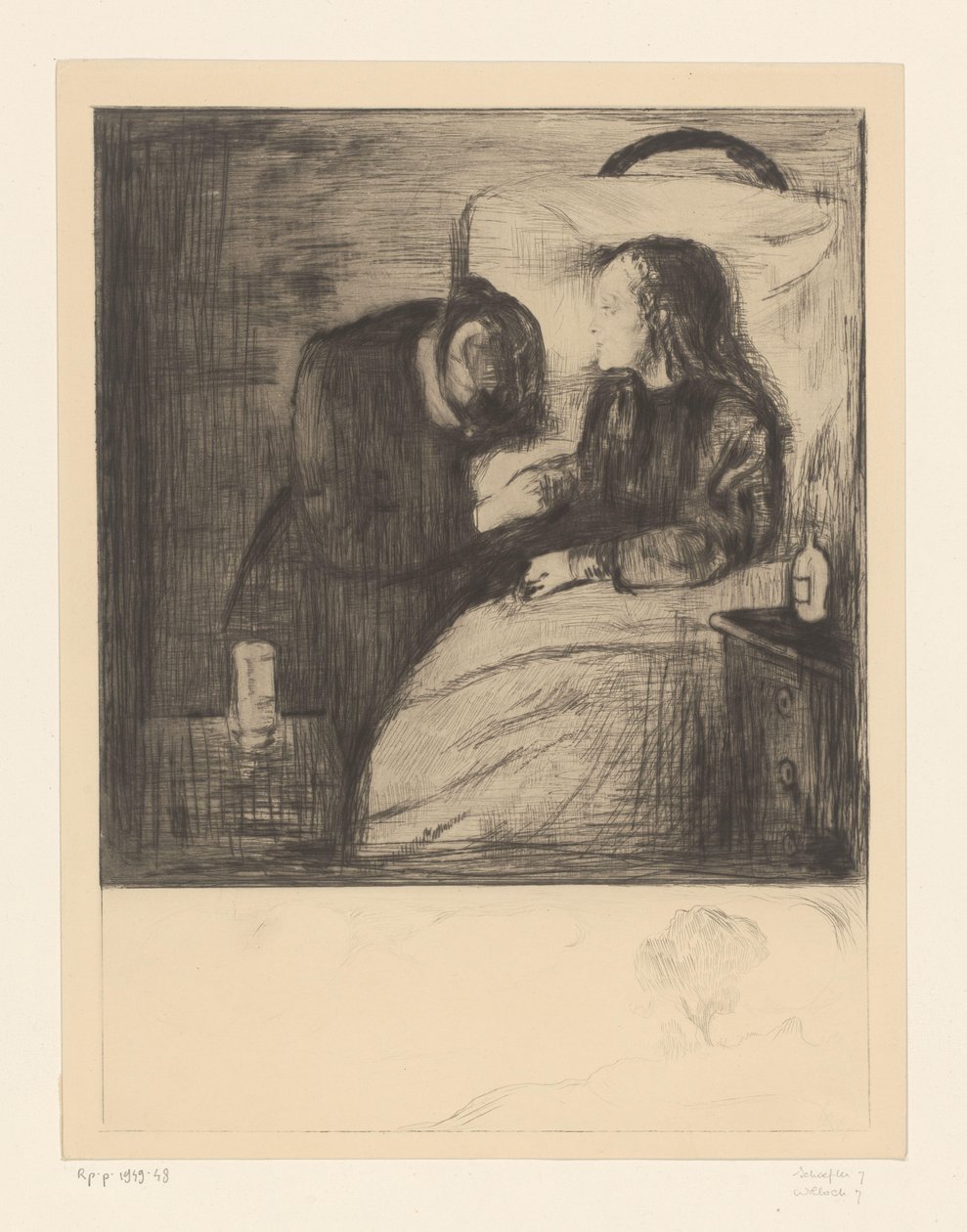 Nainen sairaan lapsen vieressä The Sick Child (alkuperäinen nimi) tekijältä Edvard Munch
