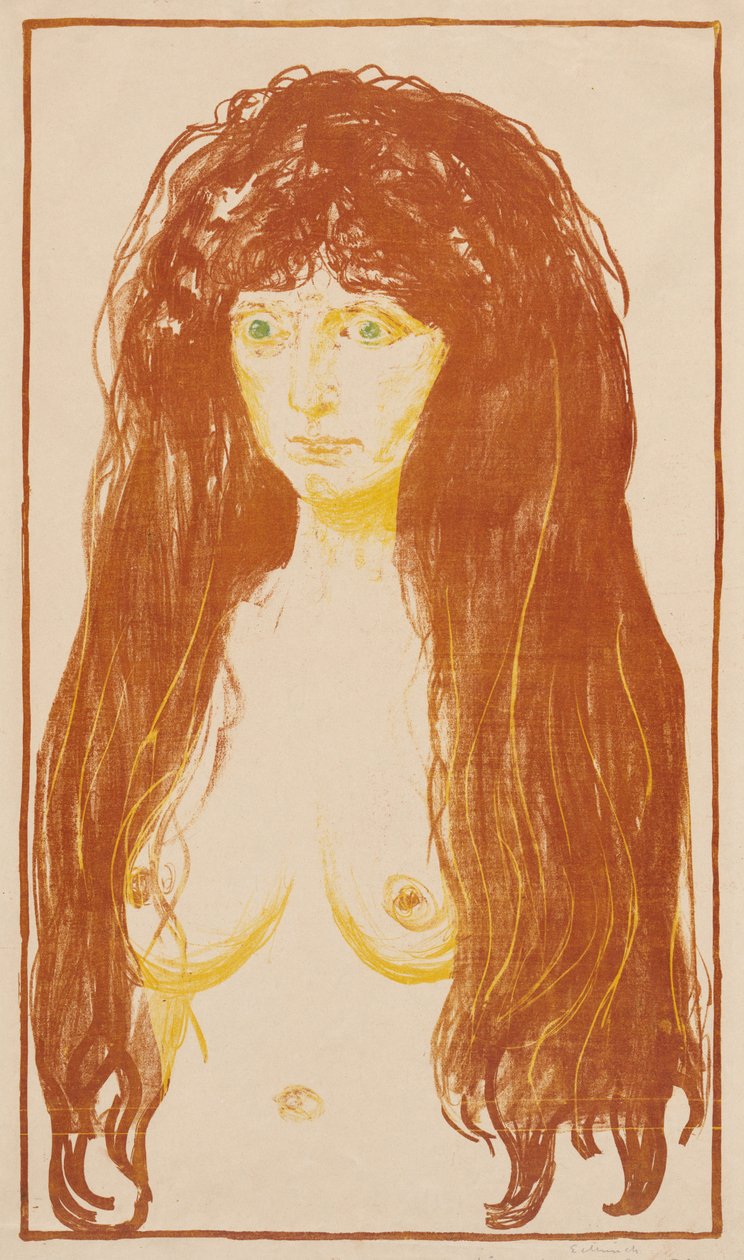 Punahiuksinen ja vihreäsilmäinen nainen (Synti) tekijältä Edvard Munch