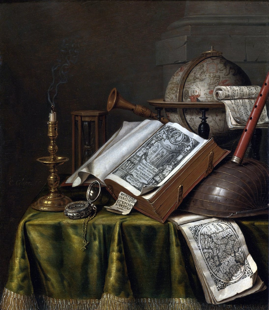 Vanitas asetelma, Edwaert Collier (1642-1708), - Öljy puulle, 29x25,1 - Yksityiskokoelma tekijältä Edwaert Colyer or Collier