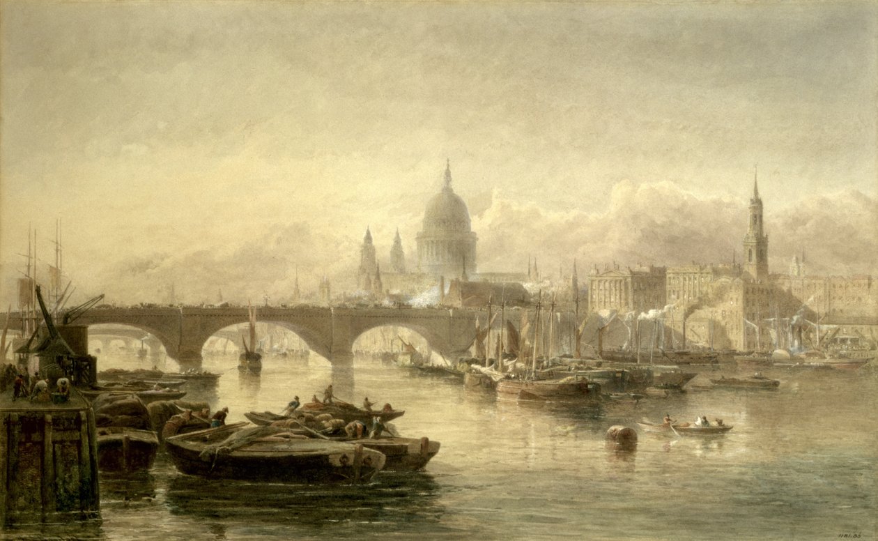 Pyhän Paavalin katedraali ja Lontoon silta Surrey Siden puolelta, 1864 tekijältä Edward Angelo Goodall