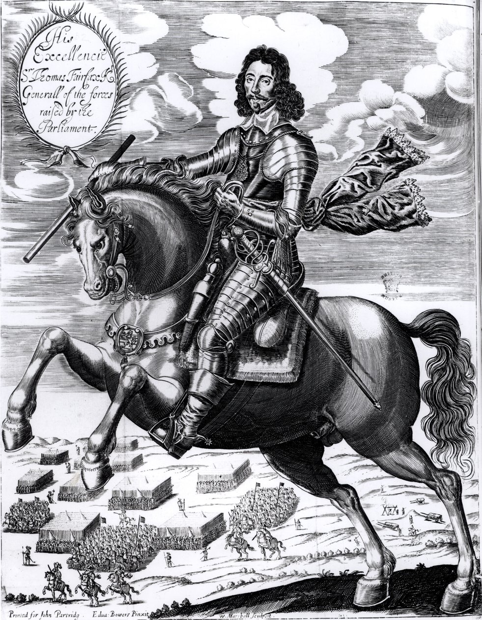 Hänen ylhäisyytensä Sir Thomas Fairfaxin (1617-71) kolmannen paronin ratsastusmuotokuva, kaivertanut William Marshall (fl.1617-49) tekijältä Edward Bower