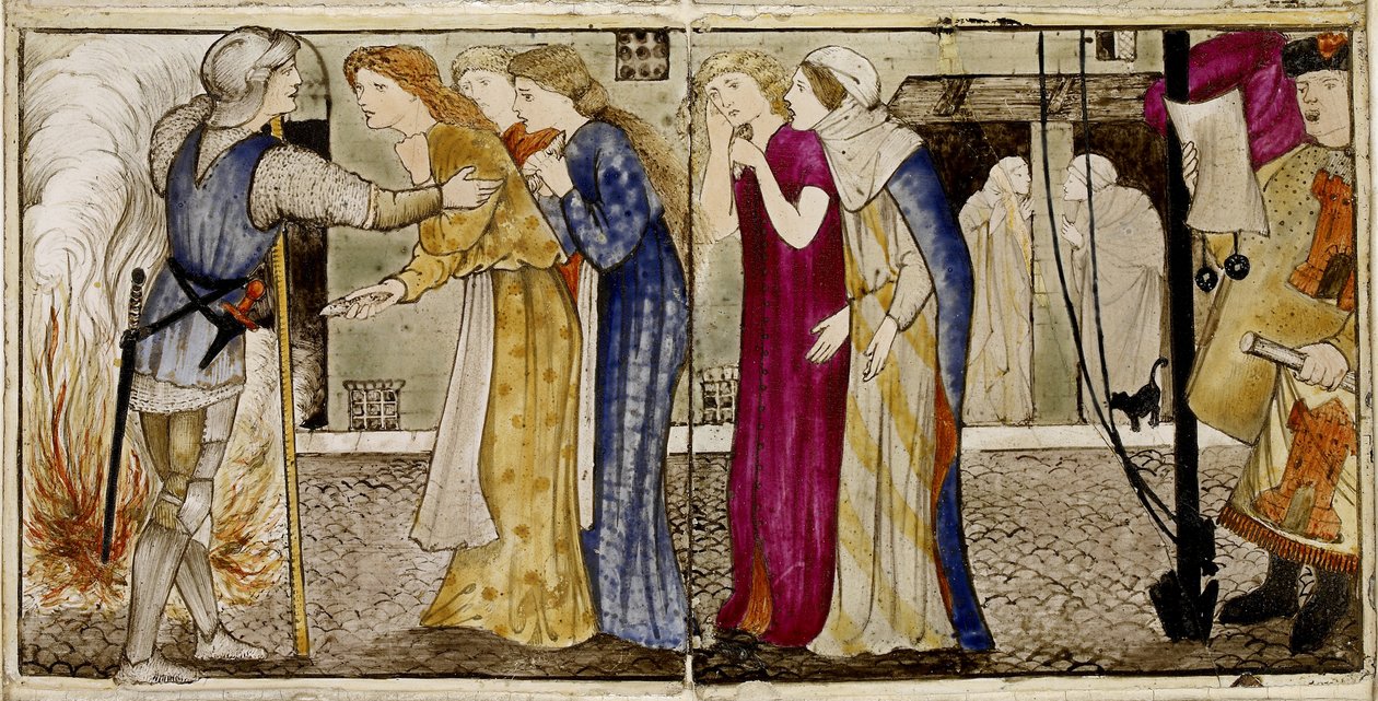Kuudentoista laatan sarja, jotka on järjestetty pareittain muodostamaan kahdeksan kuvaa "Briar Rose" -tarinasta, 1862 - 1865 (keraaminen) tekijältä Edward Burne Jones