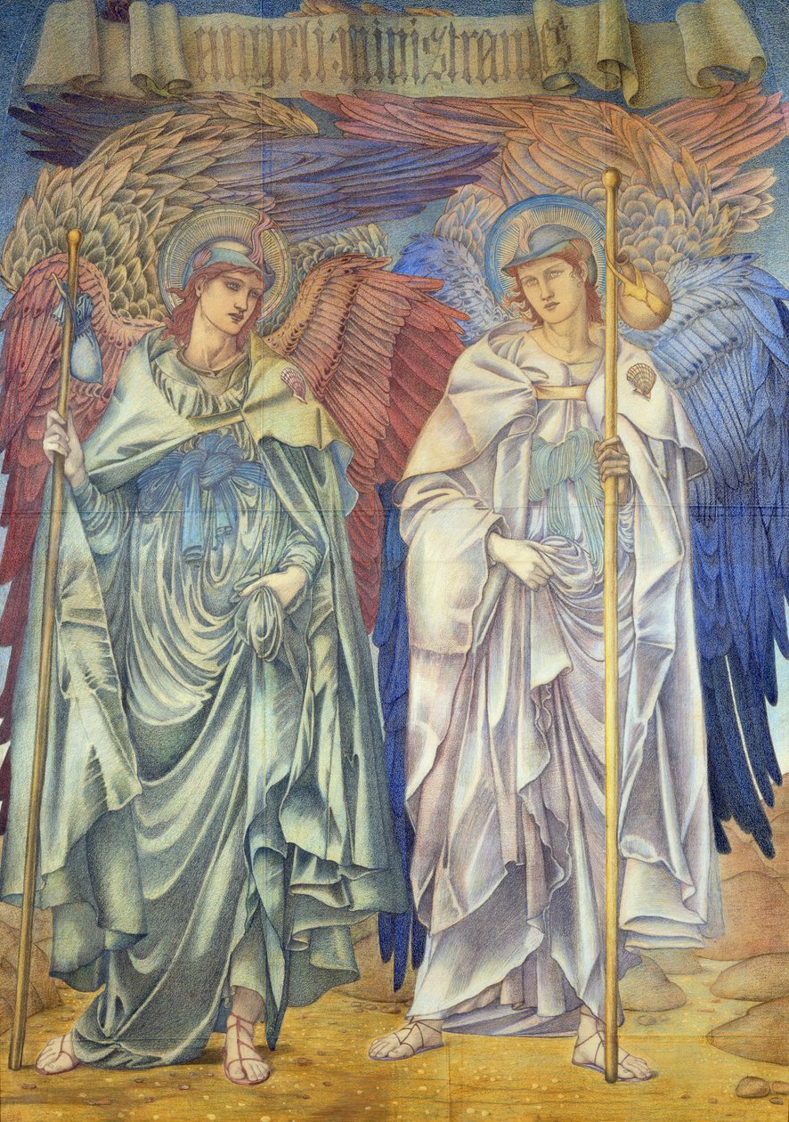 Angeli Ministrantes (suunnittelu Salisburyn katedraalin ikkunaan, myös kuvakudoksiin) tekijältä Edward Burne Jones