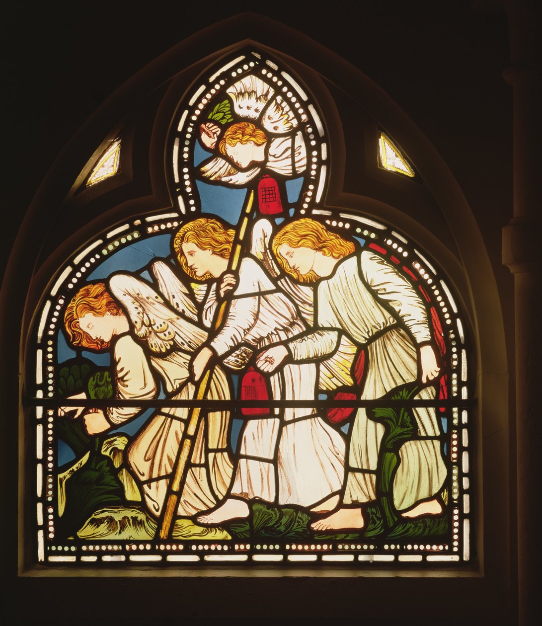 Enkelit, 1862 (lasimaalaus) tekijältä Edward Burne Jones
