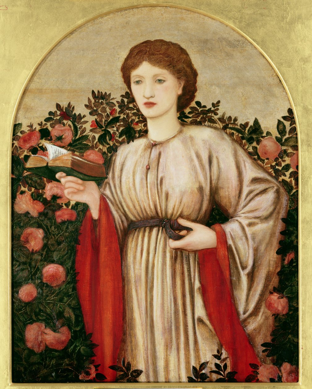 Batang babae na may Aklat na may Rosas sa Likod ng finn tekijältä Edward Burne Jones