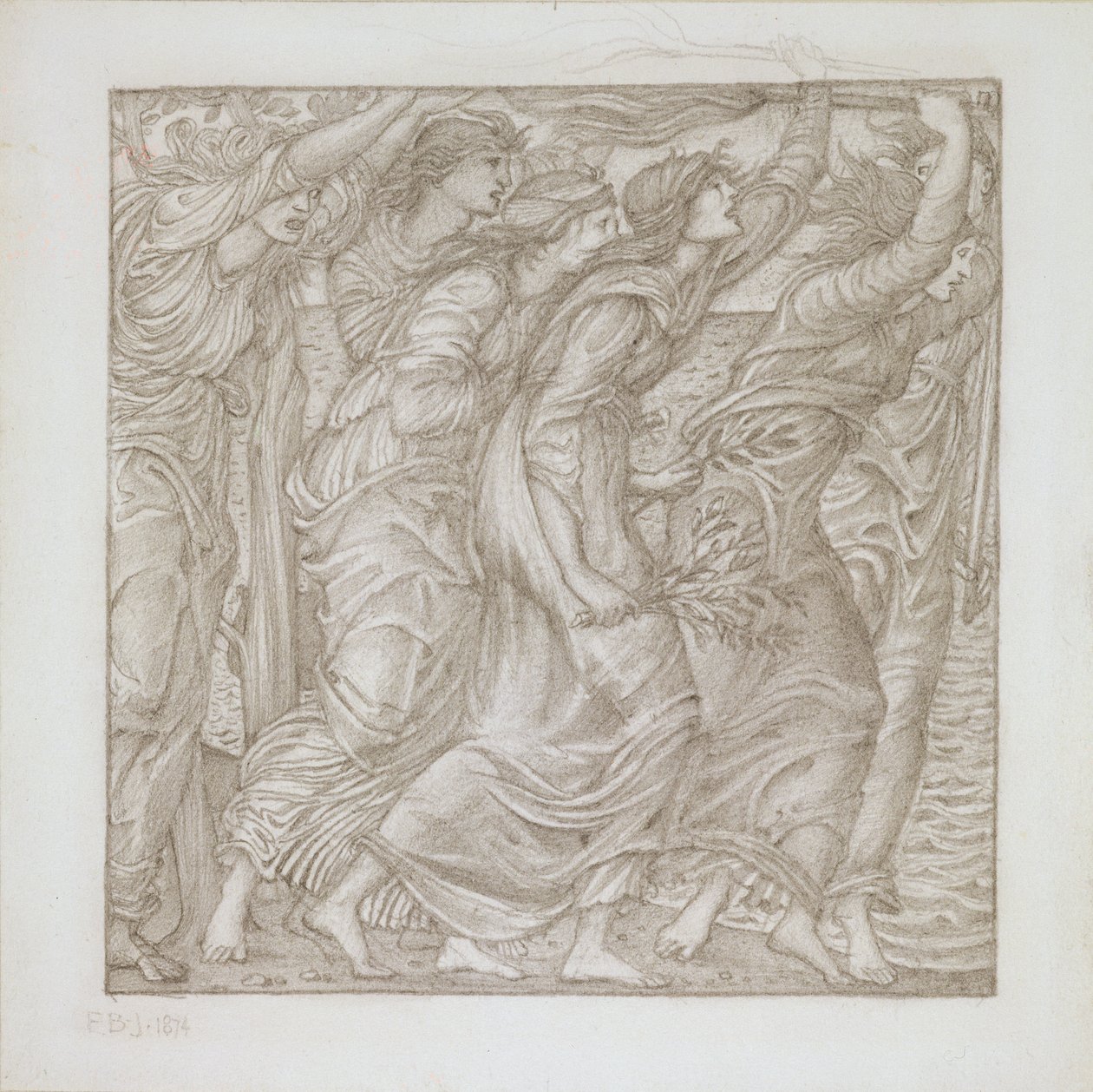 Nro 1183-5 Laivojen palaminen, kuvitus Vergiliuksen "Aeneista", 1874 (lyijykynä) tekijältä Edward Burne Jones