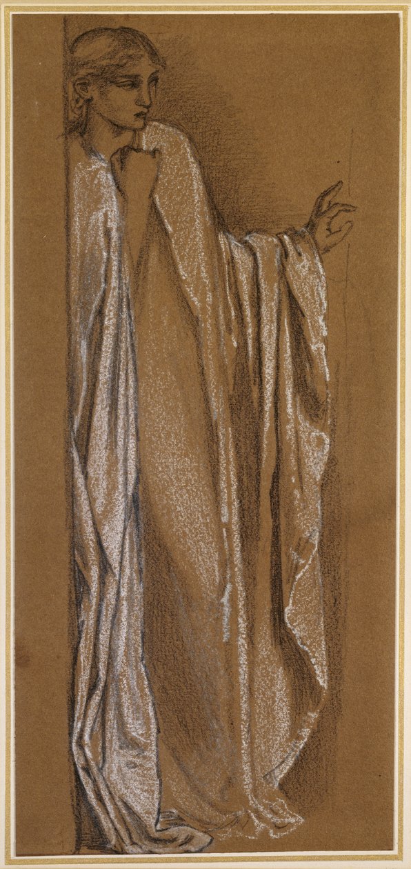 Tutkimus "Danae" (mustavalkoinen liitu ruskealla paperilla) tekijältä Edward Burne Jones
