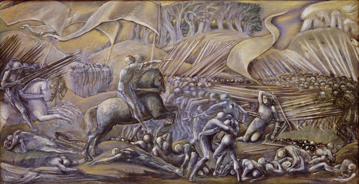 Flodden Fieldin taistelu, 1882 (guassi ja wc paperilla) tekijältä Edward Burne Jones