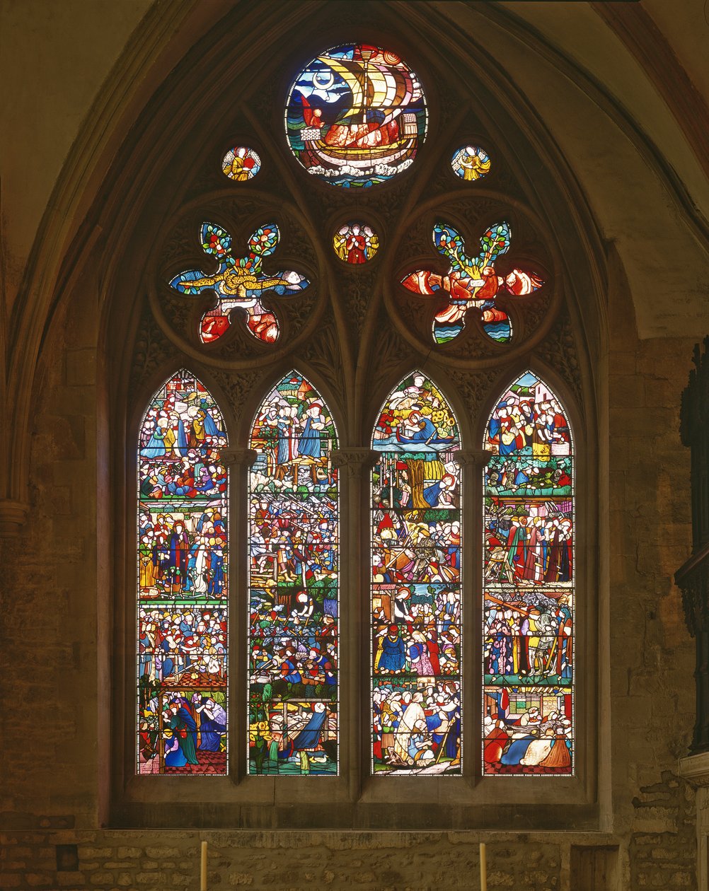St. Frideswiden kuolema, Latinalaisen kappelin itäikkuna, 1859 (lasimaalaus) tekijältä Edward Burne Jones