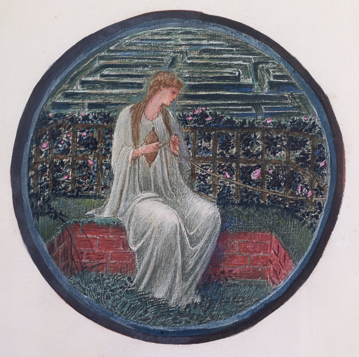 Kukkakirja: XIV. Love in a Tangle, 1905 (litho guassipaperilla) tekijältä Edward Burne Jones