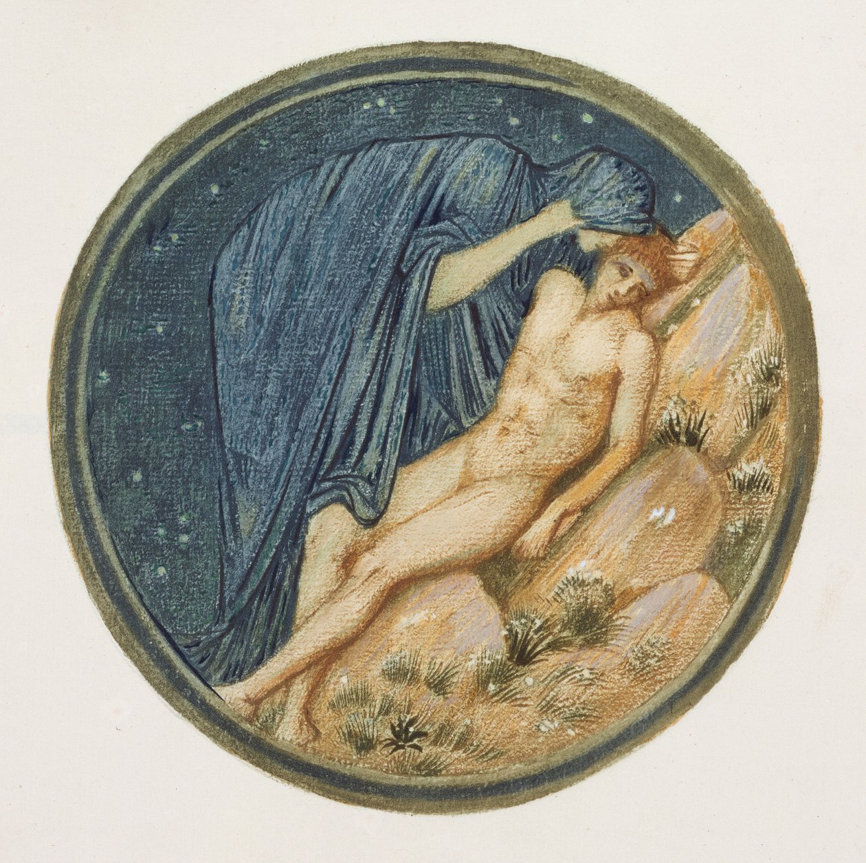Kukkakirja: XXXVIII. Päivä ja yö, 1905 (litografia ja guassi paperille). tekijältä Edward Burne Jones