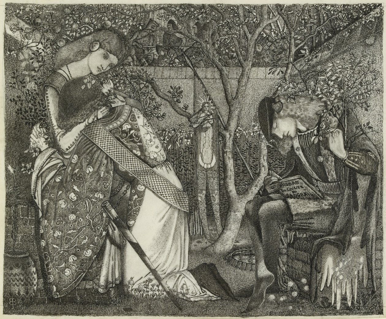 Ritarin jäähyväiset, 1858 (kynä ja muste paperille) tekijältä Edward Burne Jones