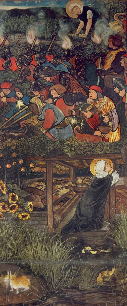 The Legend of St. Frideswide, 1859, öljytutkimus lasimaalauksia varten Latinalaiskirkon katedraalissa Oxfordissa tekijältä Edward Burne Jones
