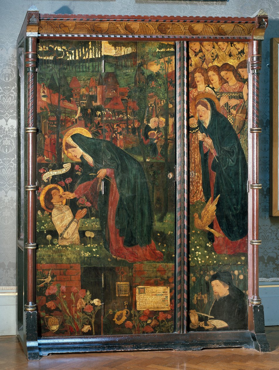 Prioressan tarina, koristeltu vaatekaappi, suunnittelija Philip Webb (1831-1915), 1859 tekijältä Edward Burne Jones