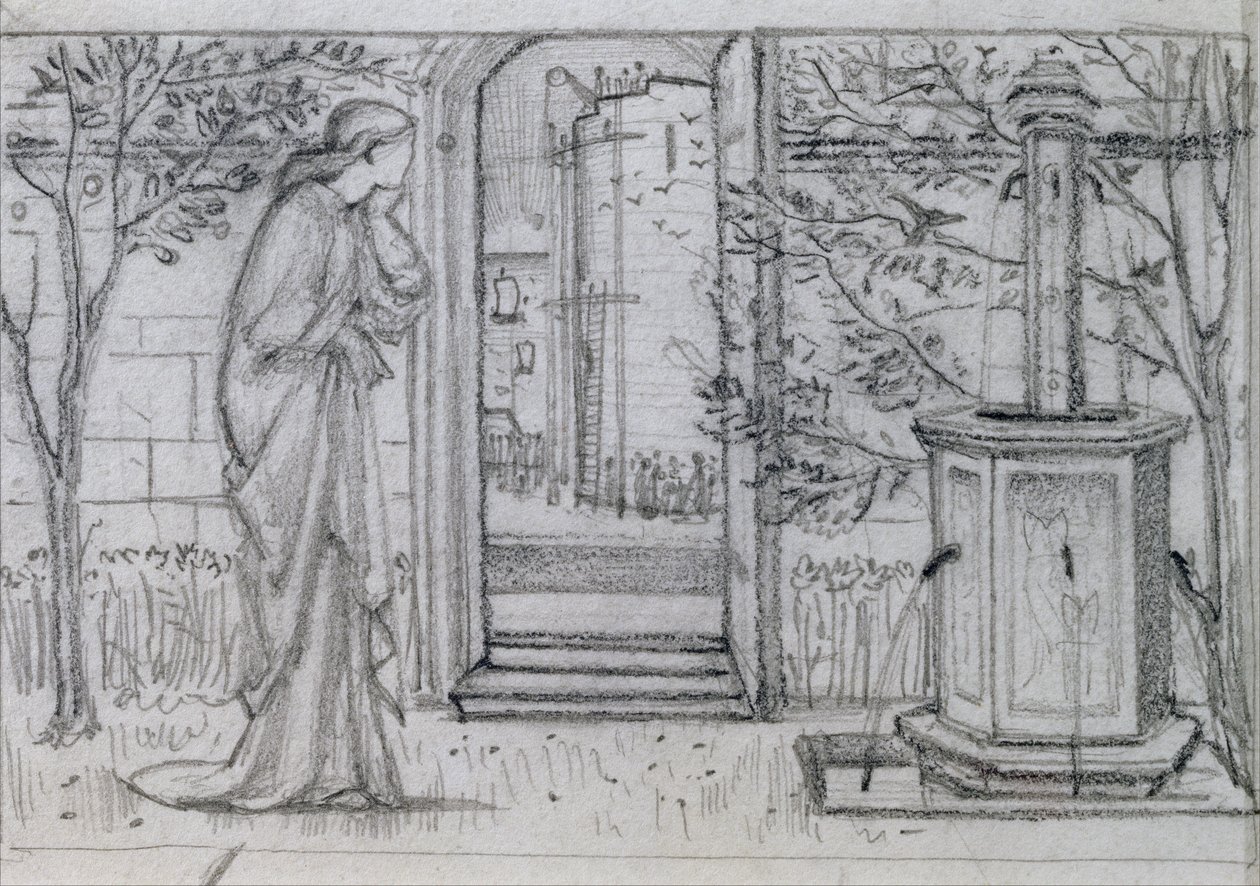 Tutkimus Danae ja uljas torni -teoksesta, 1869-70. tekijältä Edward Burne Jones