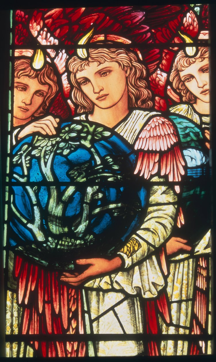 Luomisen enkelit: Kolmas päivä, n. 1890 (lasimaalaus) tekijältä Edward Burne Jones