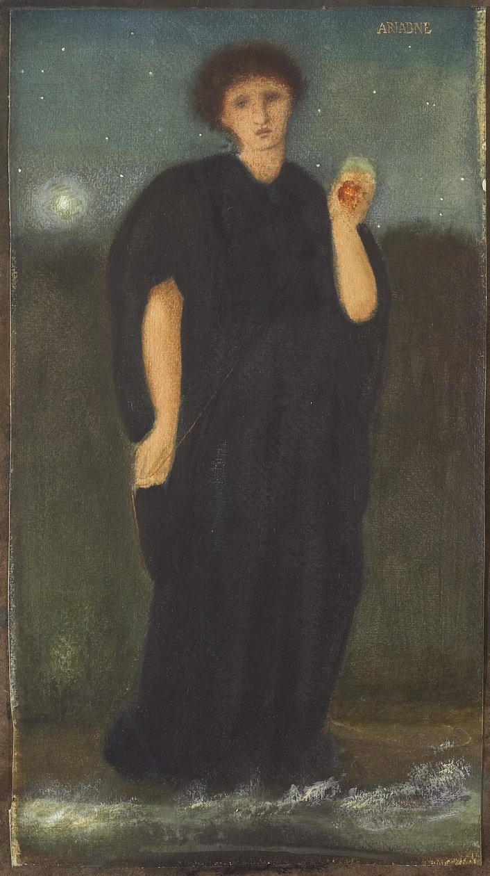 Ariadne, n. 1867 (wc ja guassi läpinäkymättömällä valkoisella, korotettu arabikumilla kudospaperilla) tekijältä Edward Burne Jones