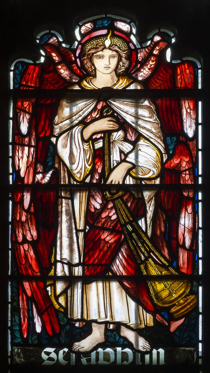 Cambridge, Jesus College Chapel, Morris & Co., Edward Burne-Jones, Seraphim, 1873 tekijältä Edward Burne Jones