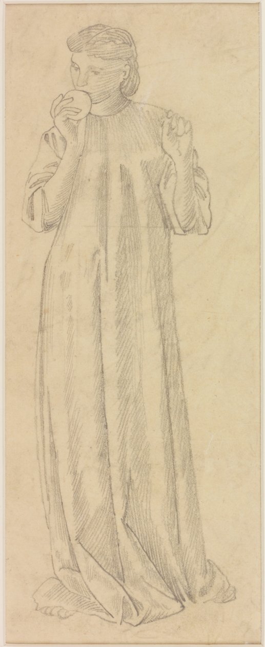 Naisfiguuri omenalla (kynä paperille (jäljitys)) tekijältä Edward Burne Jones