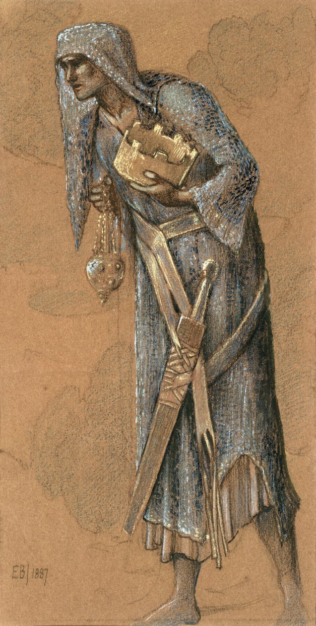 Kuningas Melchior, 1887 (värillisiä liituja ja kultaa) tekijältä Edward Burne Jones