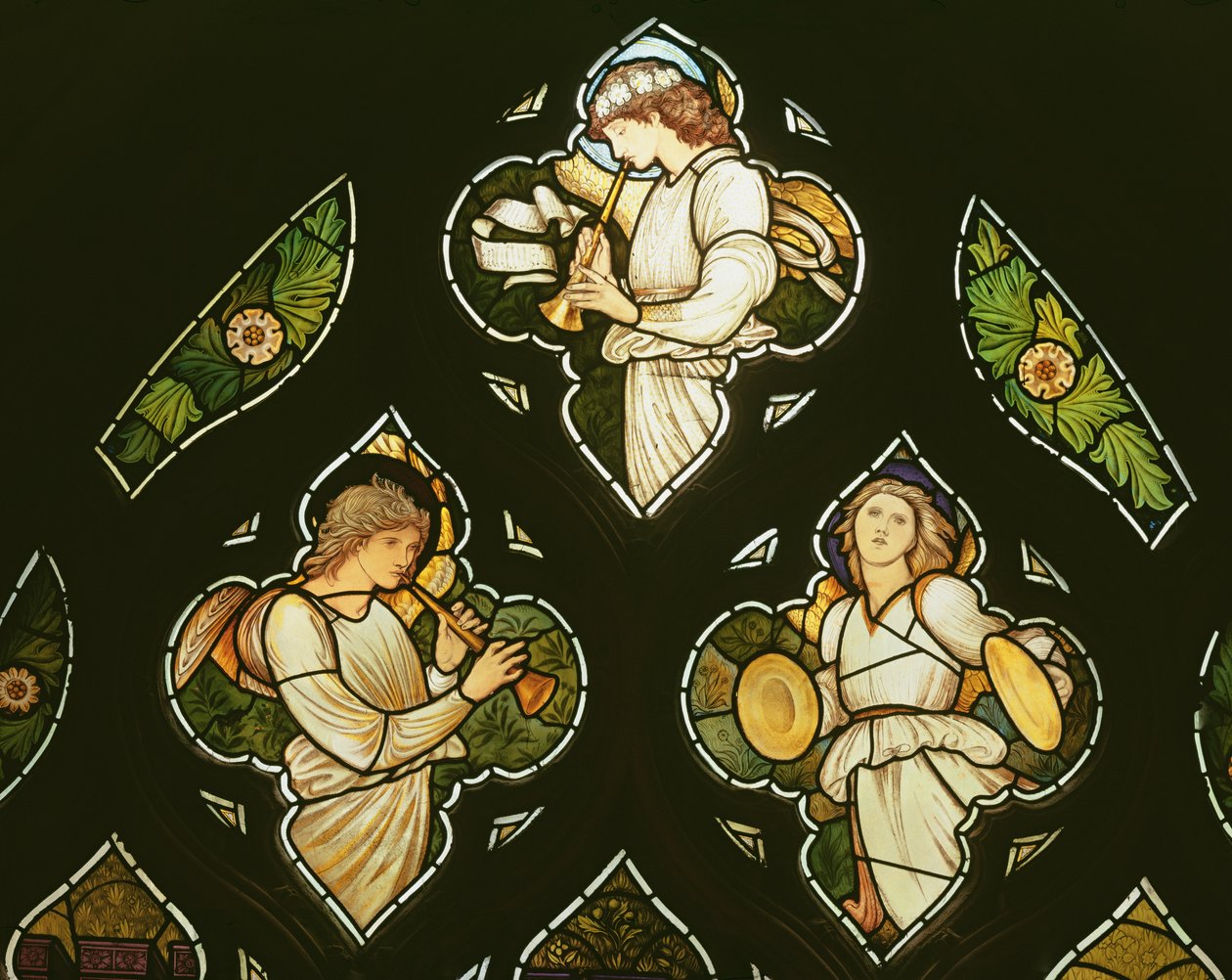 Musical Angels, 1870 (lasimaalaukset) tekijältä Edward Burne Jones