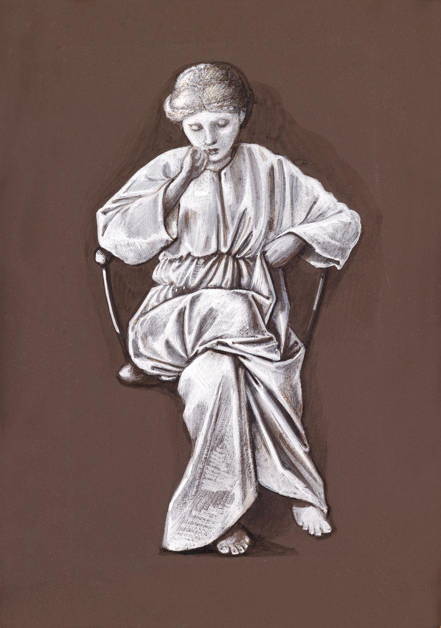 Tutkimus istuvasta tytöstä (ruskea ja valkoinen vartaloväri paperilla) tekijältä Edward Burne Jones