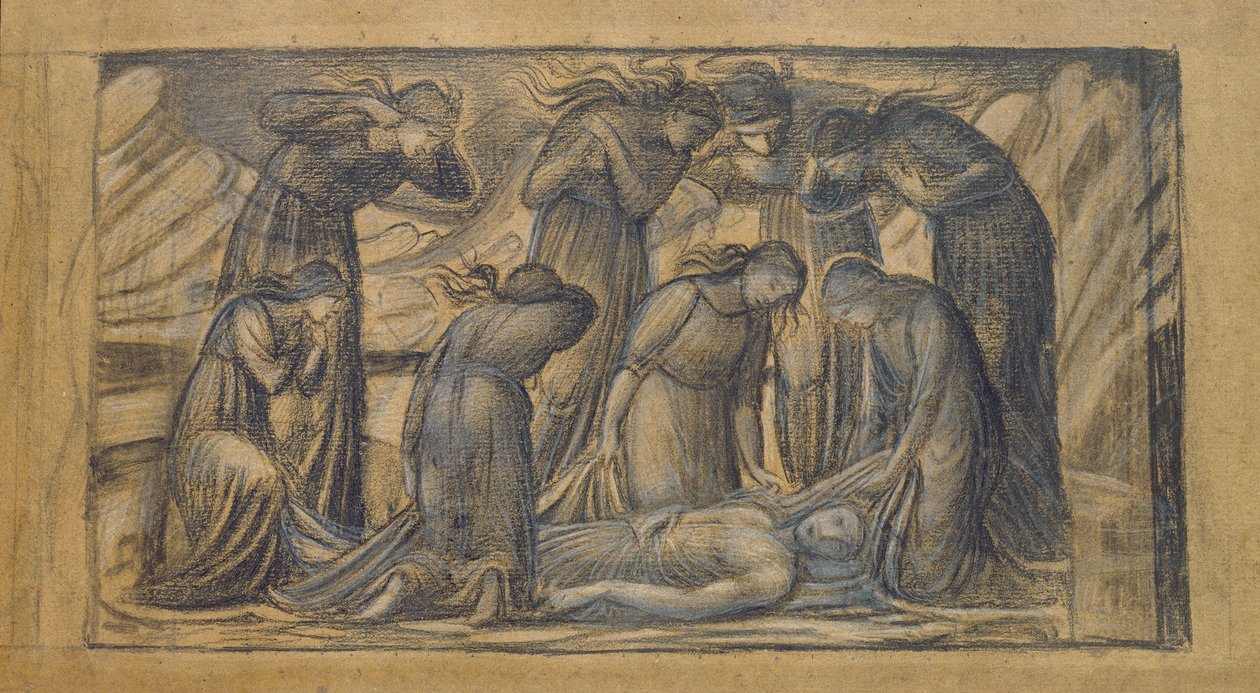 Orpheuksen kuolema (kynä ja liitu paperille) tekijältä Edward Burne Jones
