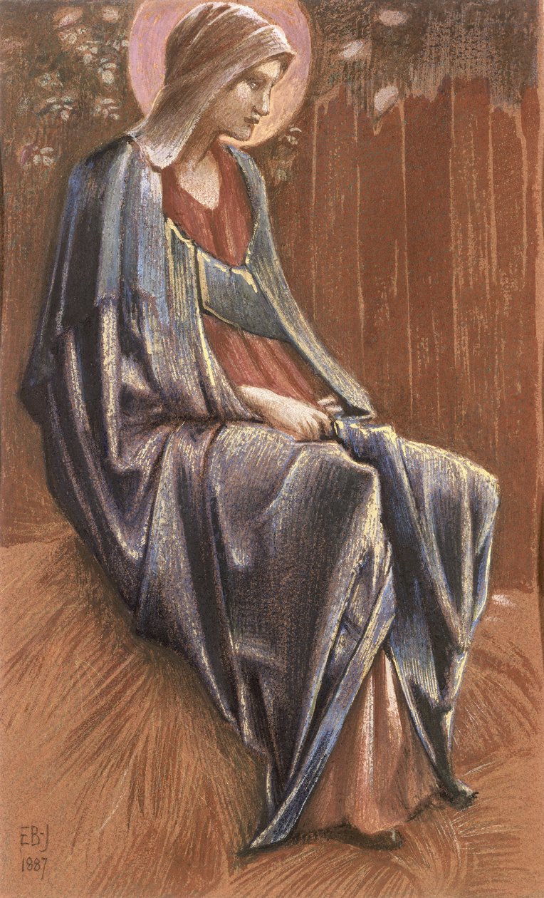 Neitsyt, 1887 (värillisiä liituja ja kultaa) tekijältä Edward Burne Jones