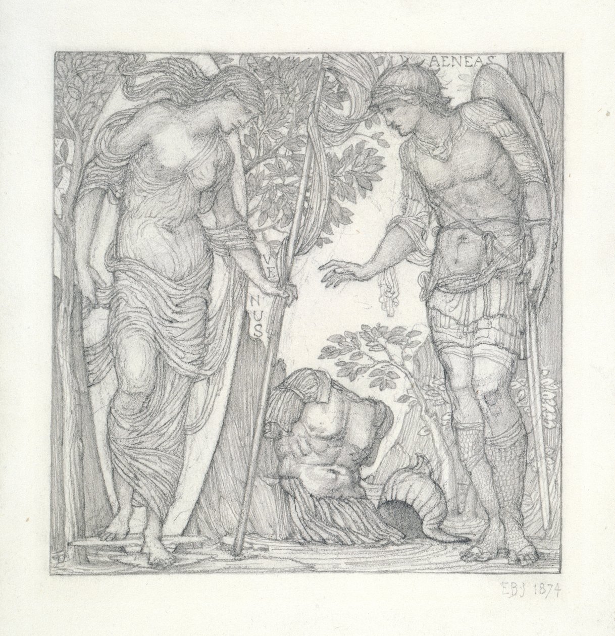 Venus tuo panssaria Aeneakseen, 1874 tekijältä Edward Burne Jones