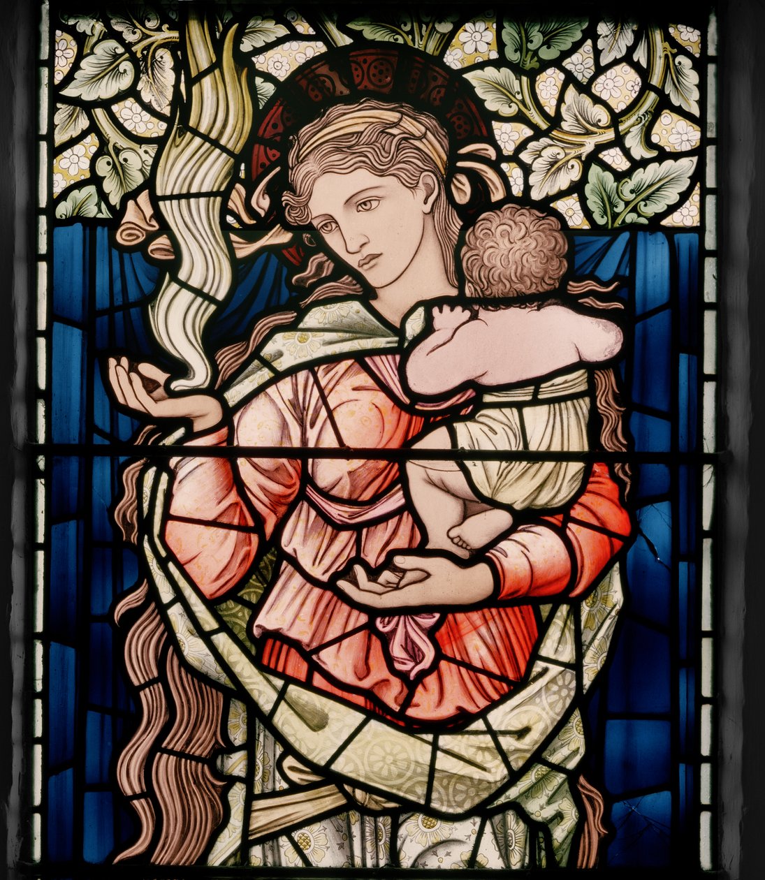 Birmingham, Ward End, St Margaret, Morris & Co., Edward Burne-Jones, John Henry Dearle (1859-1932), Charity, yksityiskohta, 1902, Stokes tekijältä Edward Coley and Dearle Burne Jones