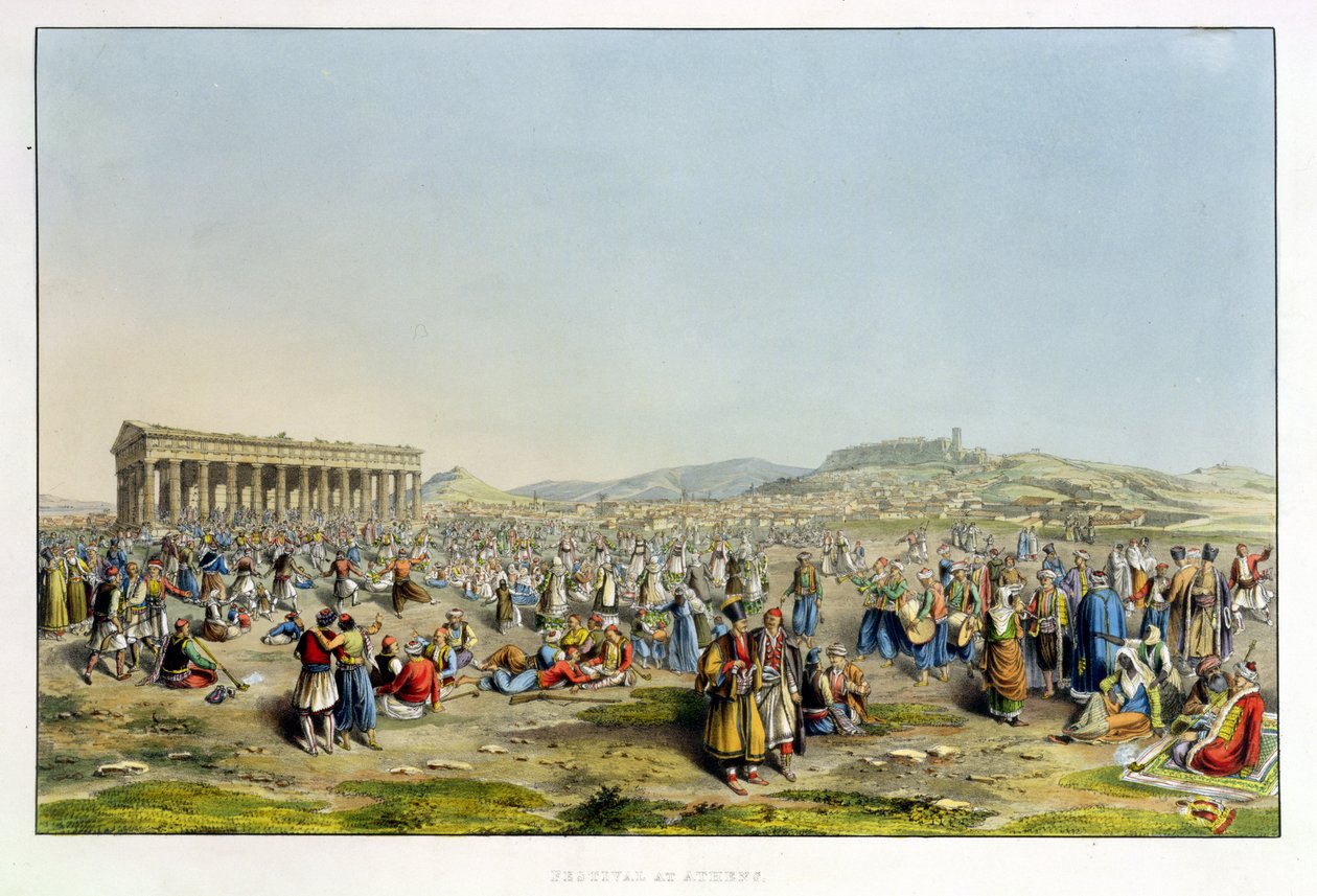 Festivaali Ateenassa, pub. kirjoittanut J. Rodwell, 1830 (akvatinta) tekijältä Edward Dodwell