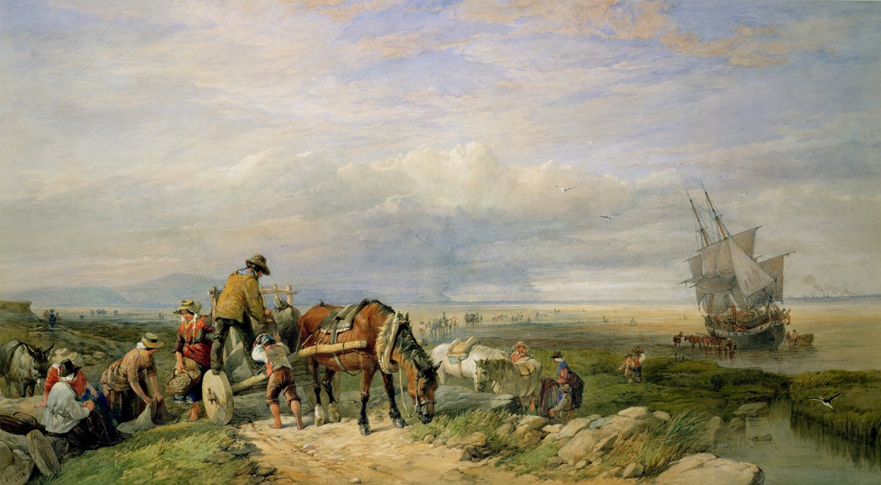 Cockle Gatherers, Llanrhidian Sands, West Glamorgan, Gowerin niemimaalla tekijältä Edward Duncan