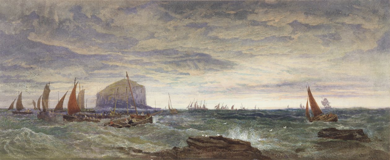 Bass Rock at Dawn, 1855 (wc ja vartaloväri grafiitin päällä paperilla) tekijältä Edward Duncan