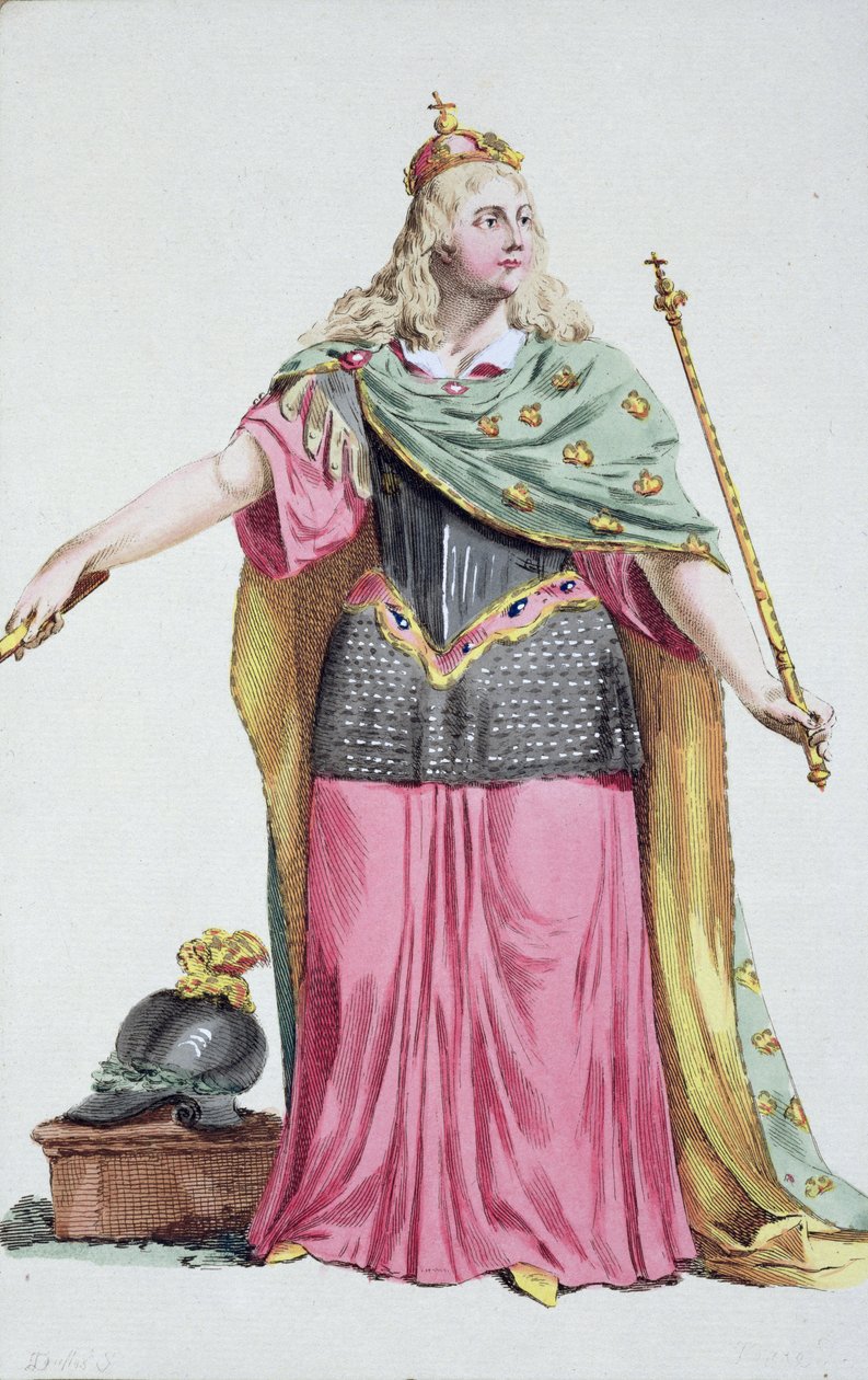 Christina (1626-89) Ruotsin kuningatar "Receuil des Estampesista, joka edustaa arvoja ja arvoja, kaikkien olemassa olevien kansakuntien puvun mukaan", julkaistiin 1780 (käsinvärinen kaiverrus) tekijältä Edward Emerson Simmons