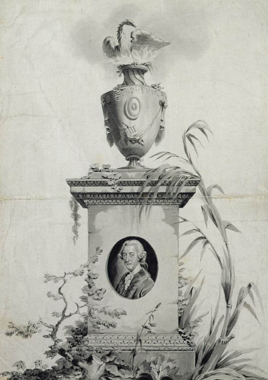 Tohtori Thomas Arnen (1710-78) koottujen teosten nimiölehden luonnos (tussi ja pesu) (ks. myös 84540). tekijältä Edward Francis Burney