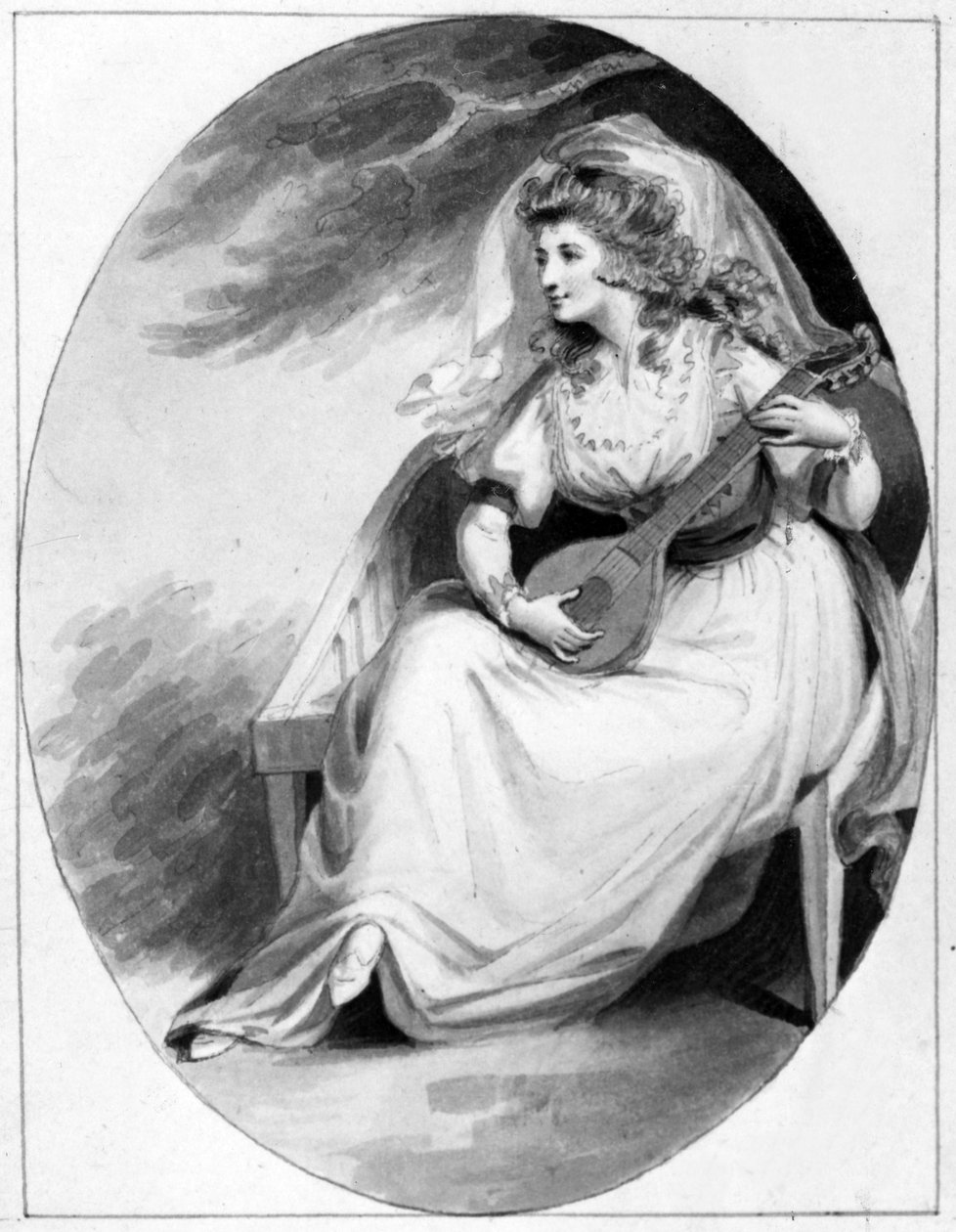 Elizabeth Farren Olivian roolissa, n. 1785 (kynä, muste ja pesu paperille) tekijältä Edward Francis Burney
