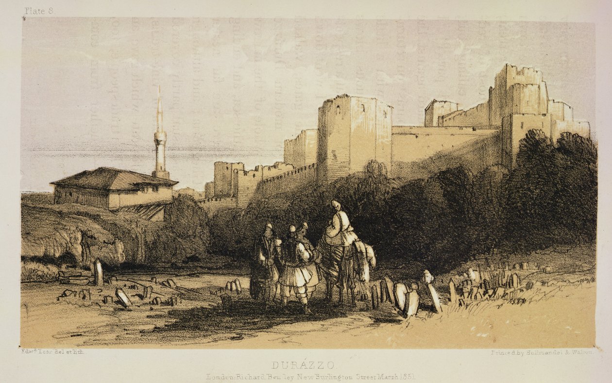 Durazzo julkaisusta "Journals of a Landscape Painter in Albania and Greece", julkaistu 1851 tekijältä Edward Lear