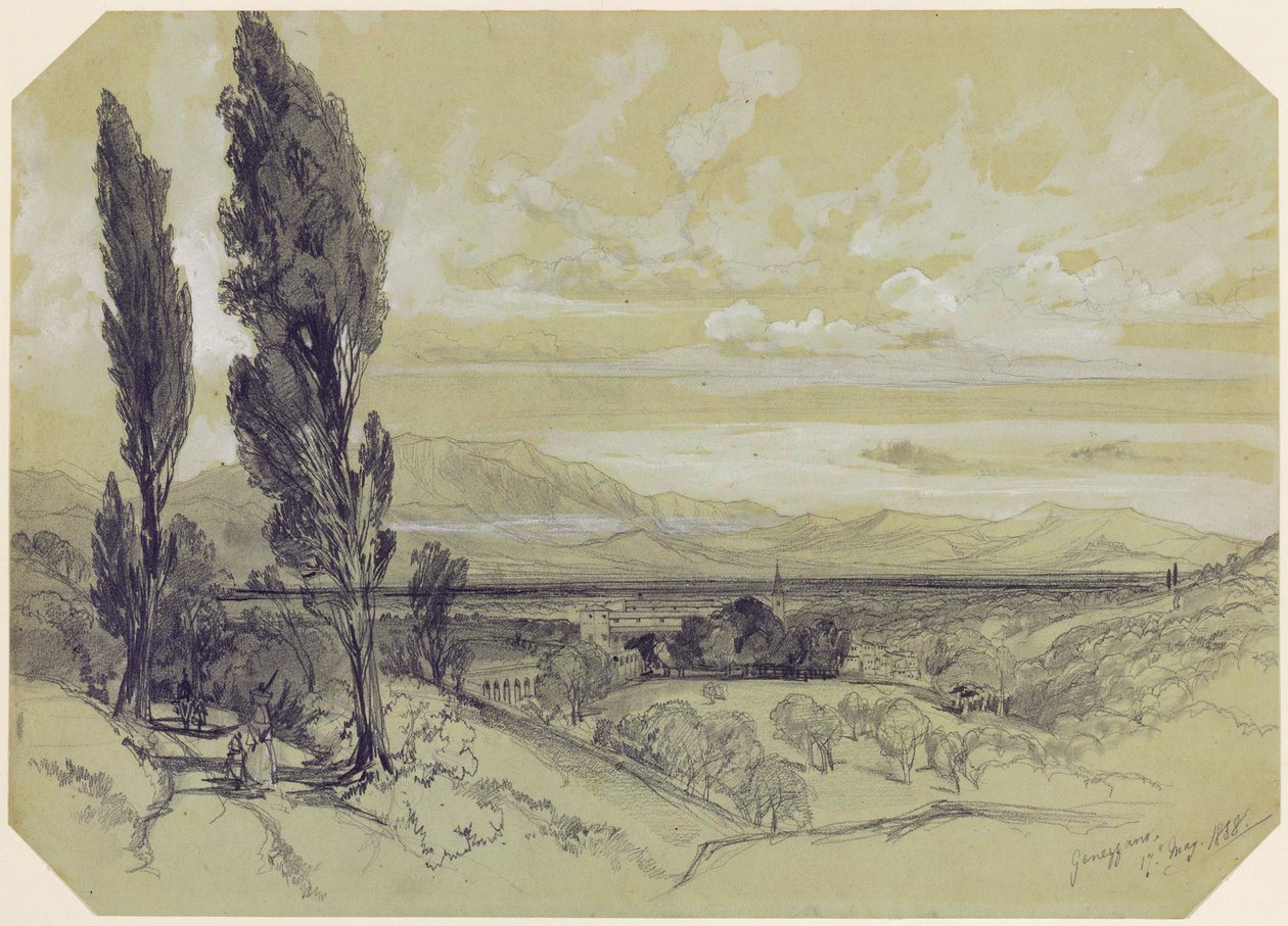 Genazzano, 17. toukokuuta 1838 (grafiitti paperille) tekijältä Edward Lear