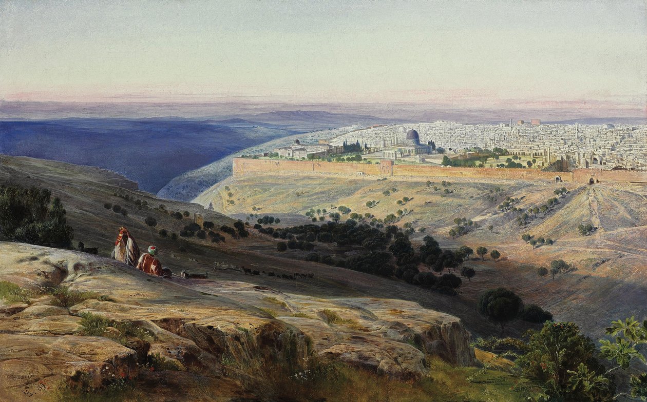 Jerusalem Öljymäeltä, auringonnousu tekijältä Edward Lear