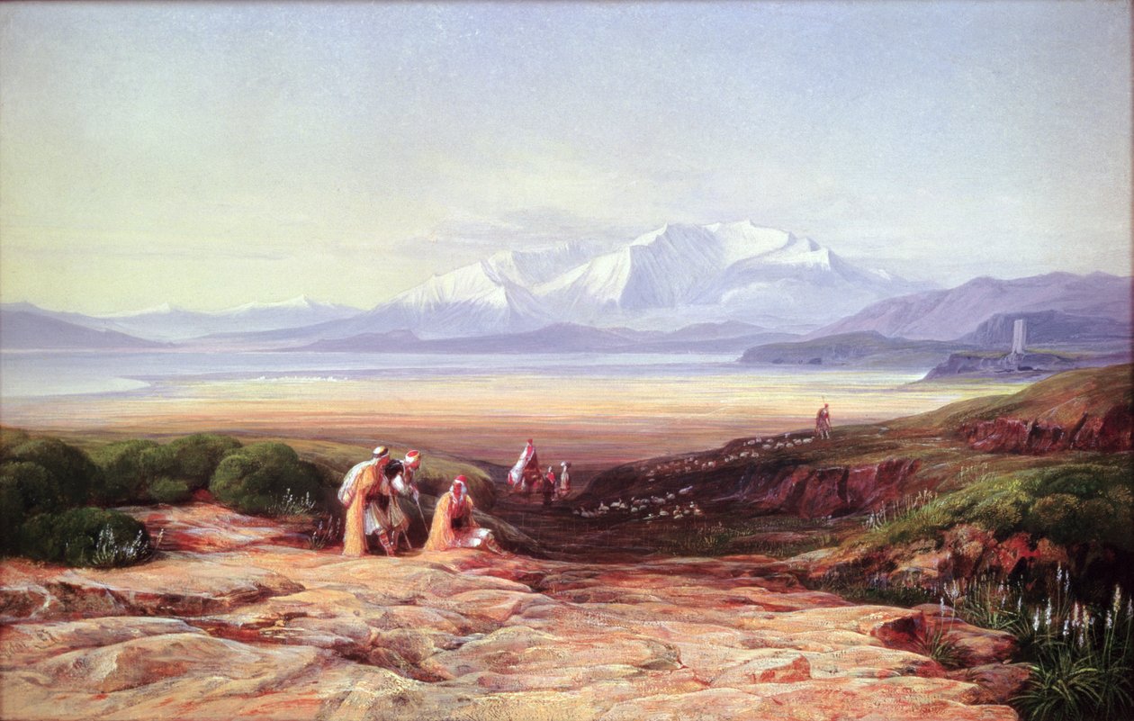 Parnassos-vuori, Kefissos-järvi ja Böötian tasanko, Kreikka, 1860. tekijältä Edward Lear