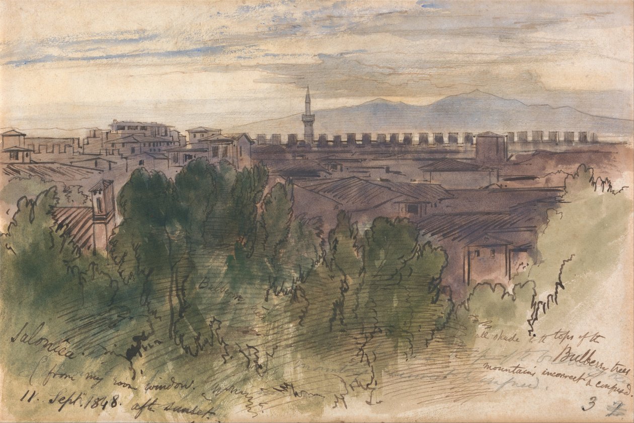 Salonica, huoneeni ikkunasta, 11. syyskuuta 1848 auringonlaskun jälkeen tekijältä Edward Lear